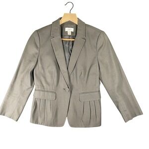 LOFT Ann Taylor Womens Blazer Jacket Size 0 Gray Pleated‎ One Button Business